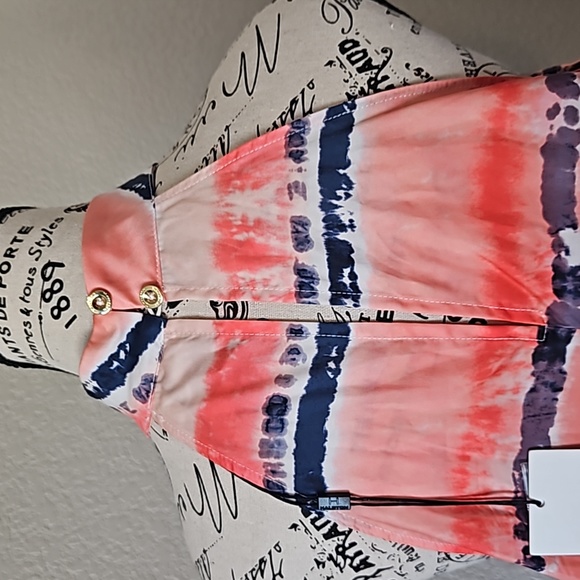 Halston - Striped Flowy Lava Blossom Halter Blouse - Picture 4 of 11